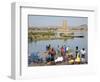 Bamako, Dyeing and Rinsing Cotton Cloth on the Bank of the Niger River Near Bamako, Mali-Nigel Pavitt-Framed Photographic Print