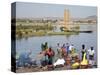 Bamako, Dyeing and Rinsing Cotton Cloth on the Bank of the Niger River Near Bamako, Mali-Nigel Pavitt-Stretched Canvas