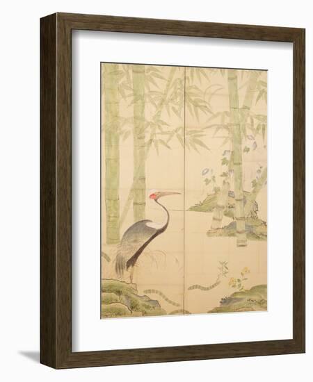 Bamboo and Crane, Edo Period (W/C on Panel)-Japanese-Framed Premium Giclee Print