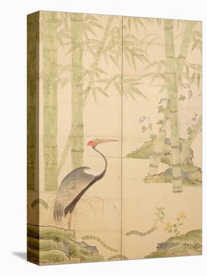 Bamboo and Crane, Edo Period (W/C on Panel)-Japanese-Stretched Canvas