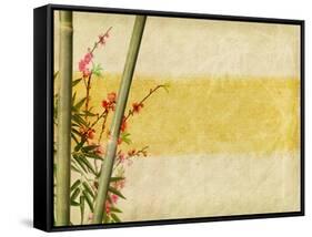 Bamboo And Plum Blossom On Old Antique Paper Texture-kenny001-Framed Stretched Canvas