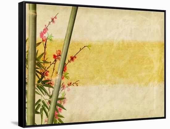 Bamboo And Plum Blossom On Old Antique Paper Texture-kenny001-Framed Stretched Canvas