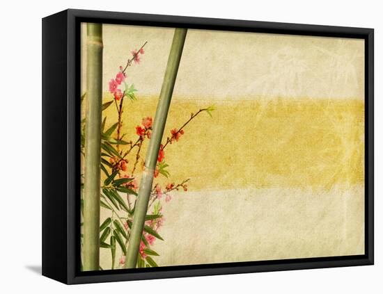 Bamboo And Plum Blossom On Old Antique Paper Texture-kenny001-Framed Stretched Canvas