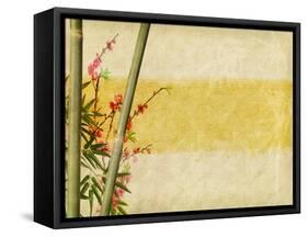 Bamboo And Plum Blossom On Old Antique Paper Texture-kenny001-Framed Stretched Canvas