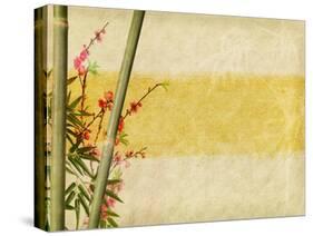 Bamboo And Plum Blossom On Old Antique Paper Texture-kenny001-Stretched Canvas