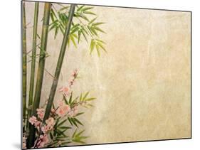 Bamboo and Plum Blossom on Old Antique Paper Texture-kenny001-Mounted Art Print