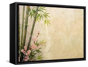 Bamboo and Plum Blossom on Old Antique Paper Texture-kenny001-Framed Stretched Canvas