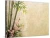 Bamboo and Plum Blossom on Old Antique Paper Texture-kenny001-Stretched Canvas