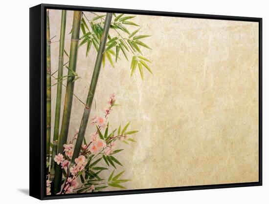 Bamboo and Plum Blossom on Old Antique Paper Texture-kenny001-Framed Stretched Canvas