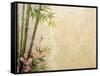 Bamboo and Plum Blossom on Old Antique Paper Texture-kenny001-Framed Stretched Canvas