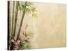 Bamboo and Plum Blossom on Old Antique Paper Texture-kenny001-Stretched Canvas