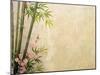 Bamboo and Plum Blossom on Old Antique Paper Texture-kenny001-Mounted Art Print