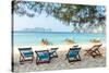 Bamboo Beach Chairs and Traditional Long-Tail Boats on Beautiful Bay of Koh Phi Phi Island Thailand-tupikov-Stretched Canvas