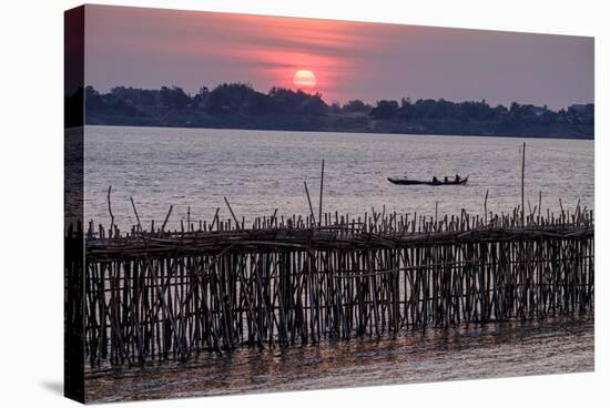 Bamboo Bridge of Koh Paeng Island on the Island River, Kompong Cham (Kampong Cham), Cambodia-Nathalie Cuvelier-Stretched Canvas