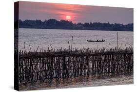 Bamboo Bridge of Koh Paeng Island on the Island River, Kompong Cham (Kampong Cham), Cambodia-Nathalie Cuvelier-Stretched Canvas