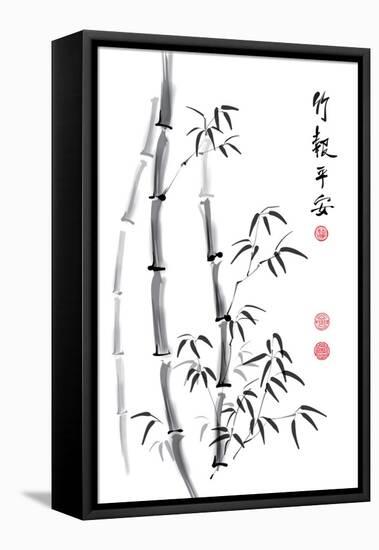 Bamboo Ink Painting And Calligraphy-yienkeat-Framed Stretched Canvas