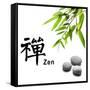 Bamboo Leafs and Zen Stones Isolated on White,The Chinese Word Means Zen.-Liang Zhang-Framed Stretched Canvas