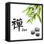 Bamboo Leafs and Zen Stones Isolated on White,The Chinese Word Means Zen.-Liang Zhang-Framed Stretched Canvas