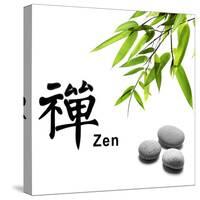 Bamboo Leafs and Zen Stones Isolated on White,The Chinese Word Means Zen.-Liang Zhang-Stretched Canvas