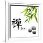 Bamboo Leafs and Zen Stones Isolated on White,The Chinese Word Means Zen.-Liang Zhang-Framed Photographic Print