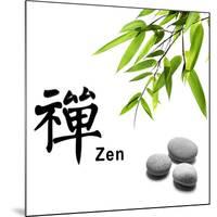 Bamboo Leafs and Zen Stones Isolated on White,The Chinese Word Means Zen.-Liang Zhang-Mounted Photographic Print