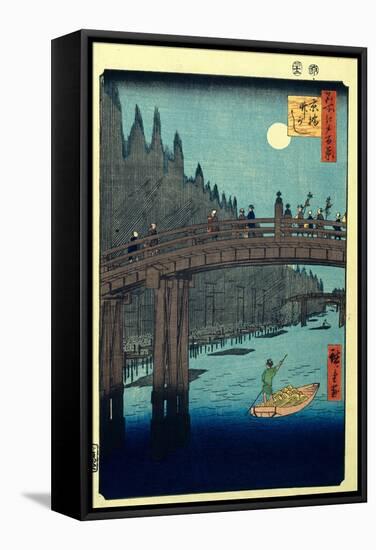 Bamboo Quay by Kyobashi Bridge. (One Hundred Famous Views of Ed), C. 1858-Utagawa Hiroshige-Framed Stretched Canvas