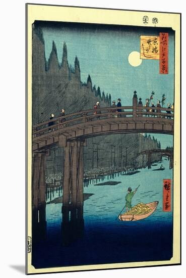 Bamboo Quay by Kyobashi Bridge. (One Hundred Famous Views of Ed), C. 1858-Utagawa Hiroshige-Mounted Giclee Print