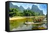 Bamboo Rafting in Li River, Guilin - Yangshou China-kenny001-Framed Stretched Canvas