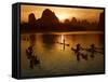 Bamboo Rafts on the Li River at Sunset, China-Keren Su-Framed Stretched Canvas