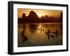 Bamboo Rafts on the Li River at Sunset, China-Keren Su-Framed Premium Photographic Print