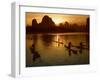 Bamboo Rafts on the Li River at Sunset, China-Keren Su-Framed Premium Photographic Print