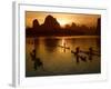 Bamboo Rafts on the Li River at Sunset, China-Keren Su-Framed Photographic Print