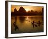 Bamboo Rafts on the Li River at Sunset, China-Keren Su-Framed Photographic Print