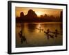 Bamboo Rafts on the Li River at Sunset, China-Keren Su-Framed Photographic Print