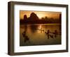 Bamboo Rafts on the Li River at Sunset, China-Keren Su-Framed Photographic Print