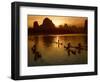 Bamboo Rafts on the Li River at Sunset, China-Keren Su-Framed Photographic Print