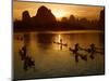 Bamboo Rafts on the Li River at Sunset, China-Keren Su-Mounted Photographic Print