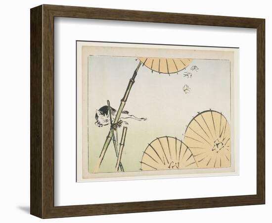 Bamboo, Umbrellas, a Cat and Butterflies, C. 1877-Shibata Zeshin-Framed Giclee Print