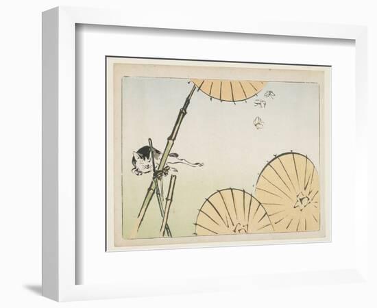 Bamboo, Umbrellas, a Cat and Butterflies, C. 1877-Shibata Zeshin-Framed Giclee Print