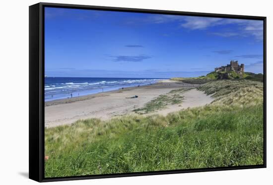 Bamburgh Castle across the Dunes, Early Summer Afternoon, Northumberland, England, United Kingdom-Eleanor Scriven-Framed Stretched Canvas