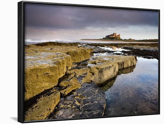 Bamburgh Castle Bathed in Evening Light with Foreground of Barnacle-Encrusted Rocks and Rock Pools-Lee Frost-Framed Photographic Print