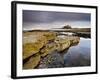 Bamburgh Castle Bathed in Evening Light with Foreground of Barnacle-Encrusted Rocks and Rock Pools-Lee Frost-Framed Photographic Print