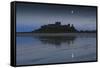 Bamburgh Castle under a Full Moon at Dusk in Summer, Bamburgh, Northumberland, England-Eleanor Scriven-Framed Stretched Canvas