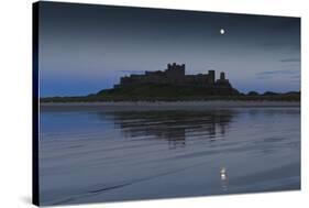 Bamburgh Castle under a Full Moon at Dusk in Summer, Bamburgh, Northumberland, England-Eleanor Scriven-Stretched Canvas