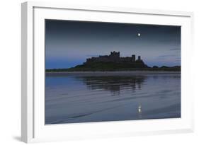 Bamburgh Castle under a Full Moon at Dusk in Summer, Bamburgh, Northumberland, England-Eleanor Scriven-Framed Photographic Print