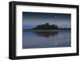 Bamburgh Castle under a Full Moon at Dusk in Summer, Bamburgh, Northumberland, England-Eleanor Scriven-Framed Photographic Print