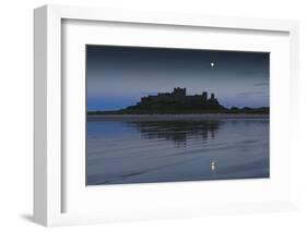 Bamburgh Castle under a Full Moon at Dusk in Summer, Bamburgh, Northumberland, England-Eleanor Scriven-Framed Photographic Print