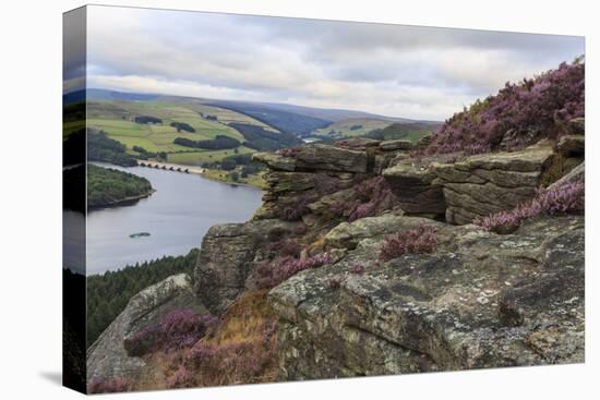 Bamford Edge with Heather Above Ladybower and Ashopton Bridge at Dawn-Eleanor Scriven-Stretched Canvas