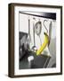 Banana and Kitchen Tools Hanging on Hooks in Kitchen-Kröger & Gross-Framed Photographic Print