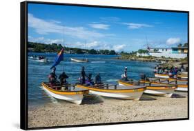 Banana boats transporting locals from Buka to Bougainville, Papua New Guinea, Pacific-Michael Runkel-Framed Stretched Canvas